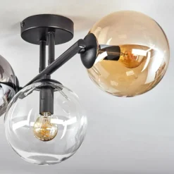 hofstein Gastor Plafonnier, Boule lumineuse Ambre, Clair, Fumé, 3 lumières