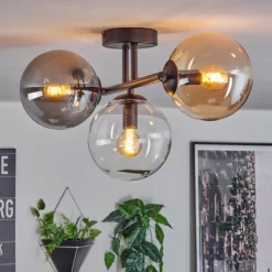 hofstein Gastor Plafonnier, Boule lumineuse Ambre, Clair, Fumé, 3 lumières