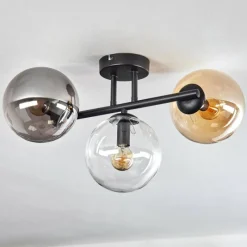 hofstein Gastor Plafonnier, Boule lumineuse Ambre, Clair, Fumé, 3 lumières