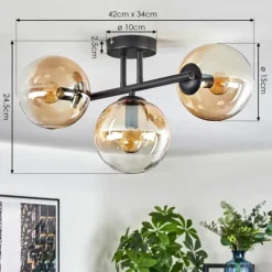 hofstein Gastor Plafonnier, Boule lumineuse Ambre, Clair, 3 lumières