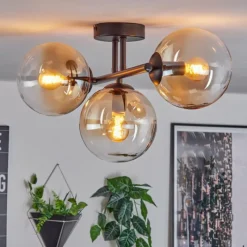hofstein Gastor Plafonnier, Boule lumineuse Ambre, Clair, 3 lumières