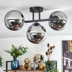 hofstein Gastor Plafonnier, Boule lumineuse Chrome, Fumé, 3 lumières