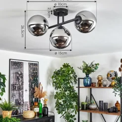 hofstein Gastor Plafonnier, Boule lumineuse Chrome, Fumé, 3 lumières