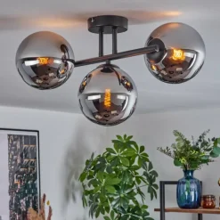 hofstein Gastor Plafonnier, Boule lumineuse Chrome, Fumé, 3 lumières