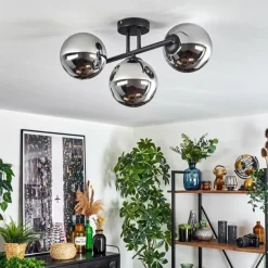 hofstein Gastor Plafonnier, Boule lumineuse Chrome, Fumé, 3 lumières