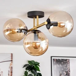 hofstein Gastor Plafonnier, Boule lumineuse 42 cm Or, Noir, 3 lumières