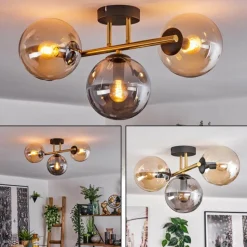 Lampes Dorées-hofstein Gastor Plafonnier, Boule lumineuse 42 cm Or, Noir, 3 lumières