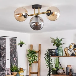 Lampes Dorées-hofstein Gastor Plafonnier, Boule lumineuse 42 cm Or, Noir, 3 lumières