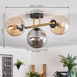 Lampes Dorées-hofstein Gastor Plafonnier, Boule lumineuse 42 cm Or, Noir, 3 lumières