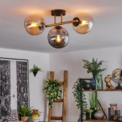 Lampes Dorées-hofstein Gastor Plafonnier, Boule lumineuse 42 cm Or, Noir, 3 lumières