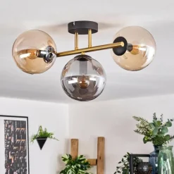 Lampes Dorées-hofstein Gastor Plafonnier, Boule lumineuse 42 cm Or, Noir, 3 lumières