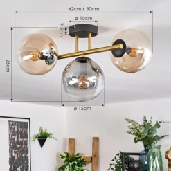 Lampes Dorées-hofstein Gastor Plafonnier, Boule lumineuse 42 cm Or, Noir, 3 lumières