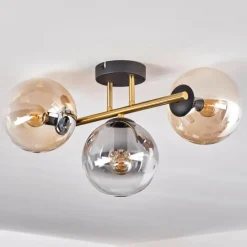 Lampes Dorées-hofstein Gastor Plafonnier, Boule lumineuse 42 cm Or, Noir, 3 lumières