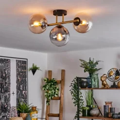 Lampes Dorées-hofstein Gastor Plafonnier, Boule lumineuse 42 cm Or, Noir, 3 lumières