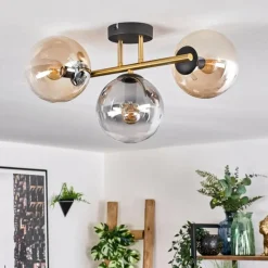 Lampes Dorées-hofstein Gastor Plafonnier, Boule lumineuse 42 cm Or, Noir, 3 lumières