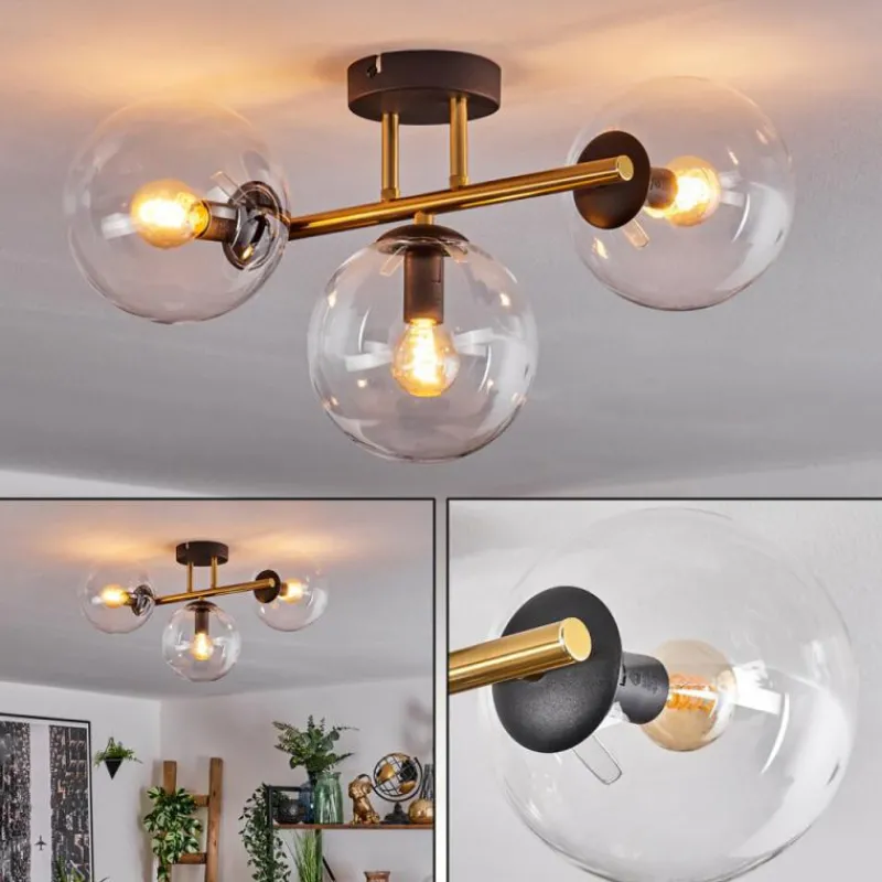 hofstein Gastor Plafonnier, Boule lumineuse 42 cm Or, Noir, 3 lumières