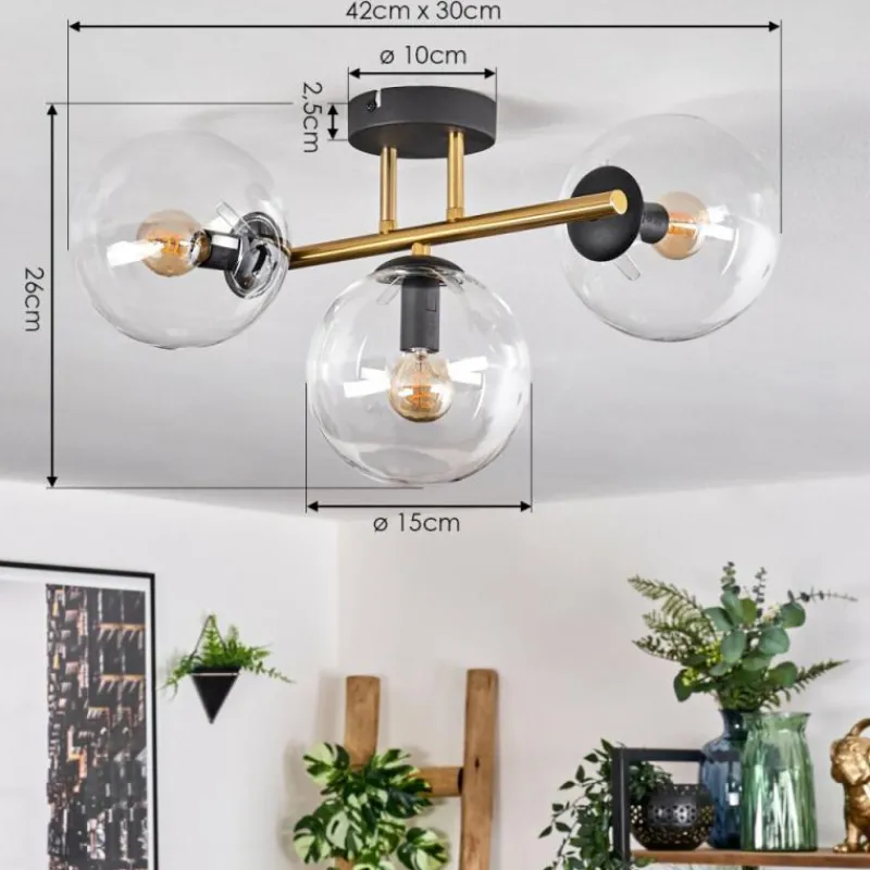 hofstein Gastor Plafonnier, Boule lumineuse 42 cm Or, Noir, 3 lumières