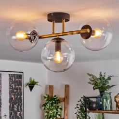 hofstein Gastor Plafonnier, Boule lumineuse 42 cm Or, Noir, 3 lumières