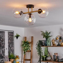 hofstein Gastor Plafonnier, Boule lumineuse 42 cm Or, Noir, 3 lumières