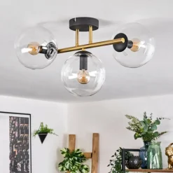 hofstein Gastor Plafonnier, Boule lumineuse 42 cm Or, Noir, 3 lumières