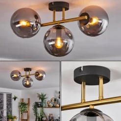 Lampes Dorées-hofstein Gastor Plafonnier, Boule lumineuse 42 cm Or, Noir, 3 lumières