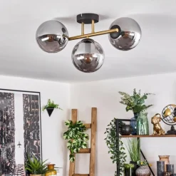 Lampes Dorées-hofstein Gastor Plafonnier, Boule lumineuse 42 cm Or, Noir, 3 lumières