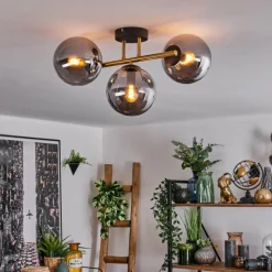 Lampes Dorées-hofstein Gastor Plafonnier, Boule lumineuse 42 cm Or, Noir, 3 lumières