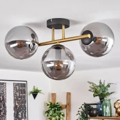 Lampes Dorées-hofstein Gastor Plafonnier, Boule lumineuse 42 cm Or, Noir, 3 lumières