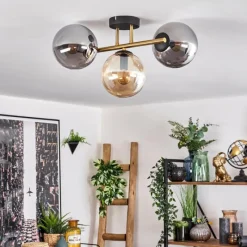 Lampes Dorées-hofstein Gastor Plafonnier, Boule lumineuse 42 cm Or, Noir, 3 lumières