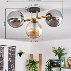 Lampes Dorées-hofstein Gastor Plafonnier, Boule lumineuse 42 cm Or, Noir, 3 lumières