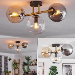 Lampes Dorées-hofstein Gastor Plafonnier, Boule lumineuse 42 cm Or, Noir, 3 lumières