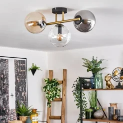 Lampes Dorées-hofstein Gastor Plafonnier, Boule lumineuse 42 cm Or, Noir, 3 lumières