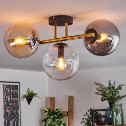 Lampes Dorées-hofstein Gastor Plafonnier, Boule lumineuse 42 cm Or, Noir, 3 lumières