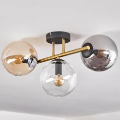 Lampes Dorées-hofstein Gastor Plafonnier, Boule lumineuse 42 cm Or, Noir, 3 lumières