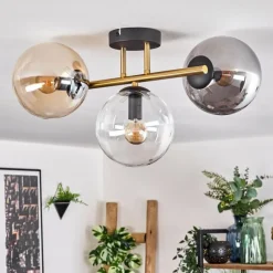 Lampes Dorées-hofstein Gastor Plafonnier, Boule lumineuse 42 cm Or, Noir, 3 lumières