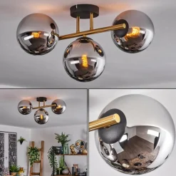 Lampes Dorées-hofstein Gastor Plafonnier, Boule lumineuse 42 cm Or, Noir, 3 lumières