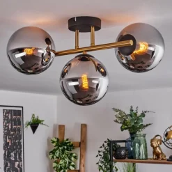 Lampes Dorées-hofstein Gastor Plafonnier, Boule lumineuse 42 cm Or, Noir, 3 lumières