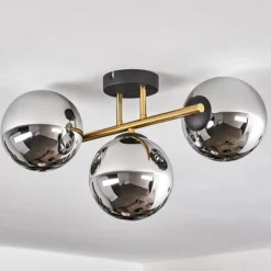 Lampes Dorées-hofstein Gastor Plafonnier, Boule lumineuse 42 cm Or, Noir, 3 lumières