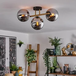 Lampes Dorées-hofstein Gastor Plafonnier, Boule lumineuse 42 cm Or, Noir, 3 lumières