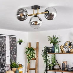 Lampes Dorées-hofstein Gastor Plafonnier, Boule lumineuse 42 cm Or, Noir, 3 lumières