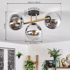 Lampes Dorées-hofstein Gastor Plafonnier, Boule lumineuse 42 cm Or, Noir, 3 lumières