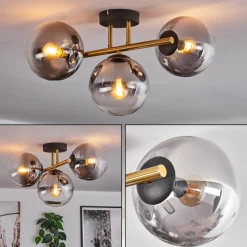 Lampes Dorées-hofstein Gastor Plafonnier, Boule lumineuse 42 cm Or, Noir, 3 lumières