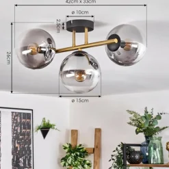 Lampes Dorées-hofstein Gastor Plafonnier, Boule lumineuse 42 cm Or, Noir, 3 lumières