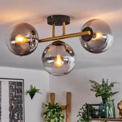 Lampes Dorées-hofstein Gastor Plafonnier, Boule lumineuse 42 cm Or, Noir, 3 lumières