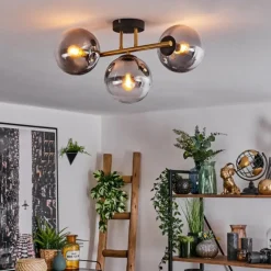 Lampes Dorées-hofstein Gastor Plafonnier, Boule lumineuse 42 cm Or, Noir, 3 lumières