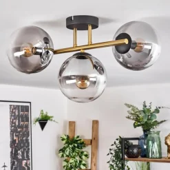 Lampes Dorées-hofstein Gastor Plafonnier, Boule lumineuse 42 cm Or, Noir, 3 lumières