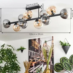 hofstein Gastor Plafonnier, Boule lumineuse Ambre, Clair, Fumé, 10 lumières