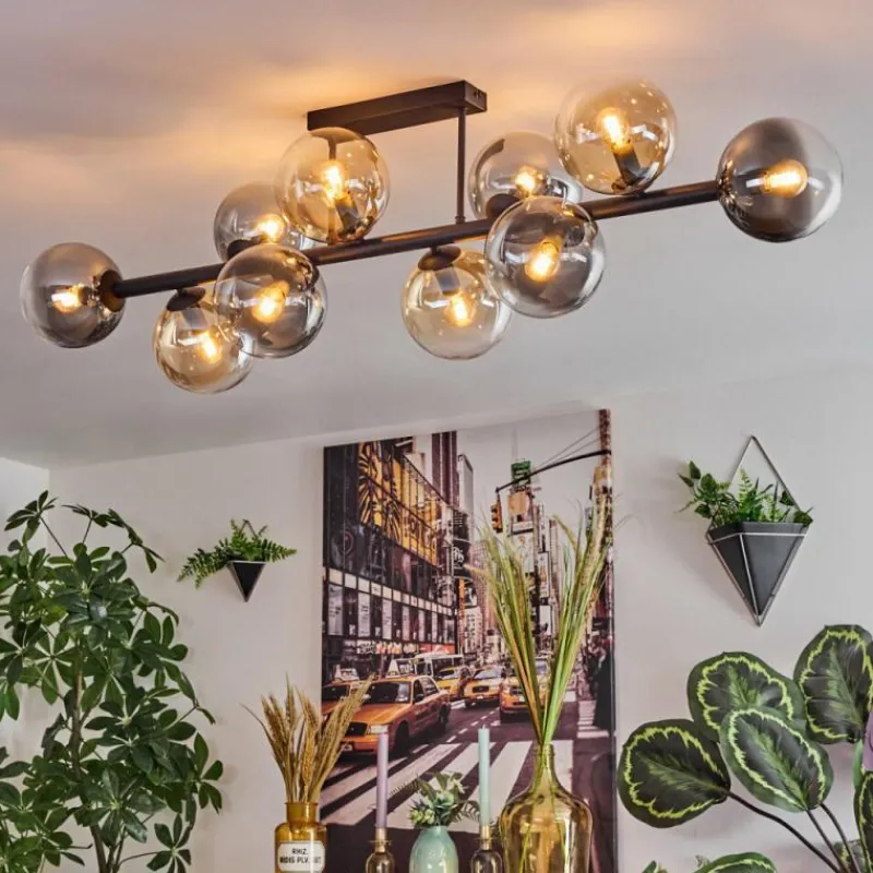 hofstein Gastor Plafonnier, Boule lumineuse Ambre, Clair, Fumé, 10 lumières