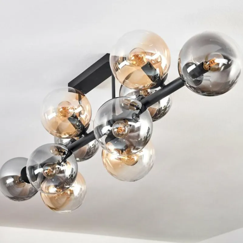 hofstein Gastor Plafonnier, Boule lumineuse Ambre, Clair, Fumé, 10 lumières
