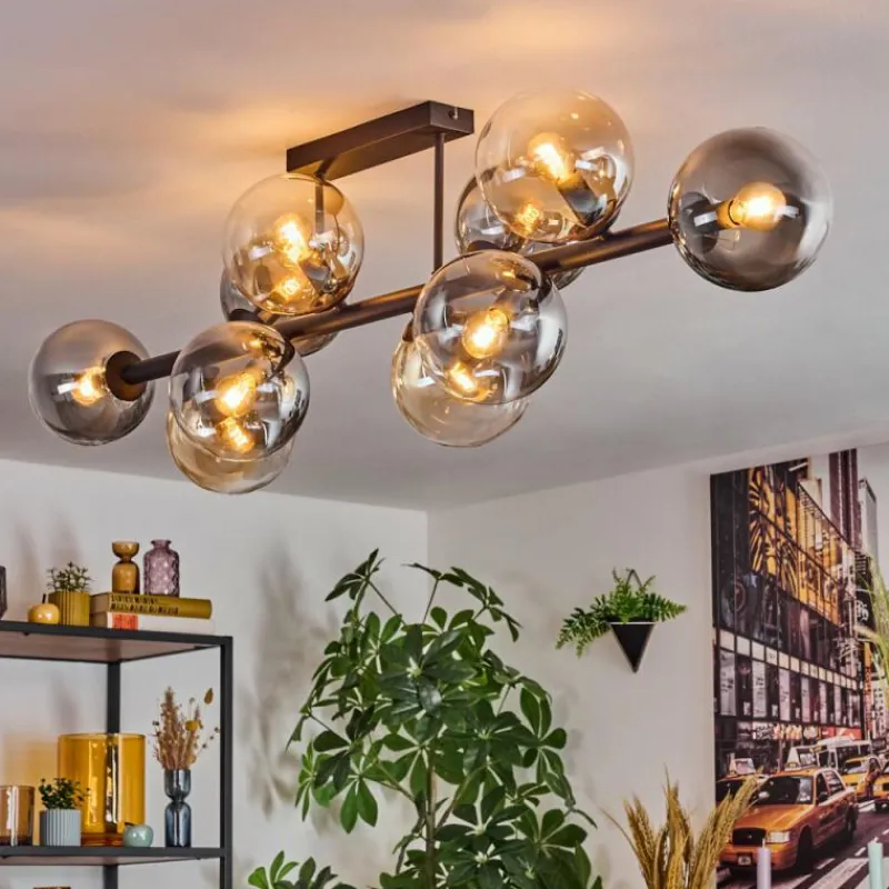 hofstein Gastor Plafonnier, Boule lumineuse Ambre, Clair, Fumé, 10 lumières